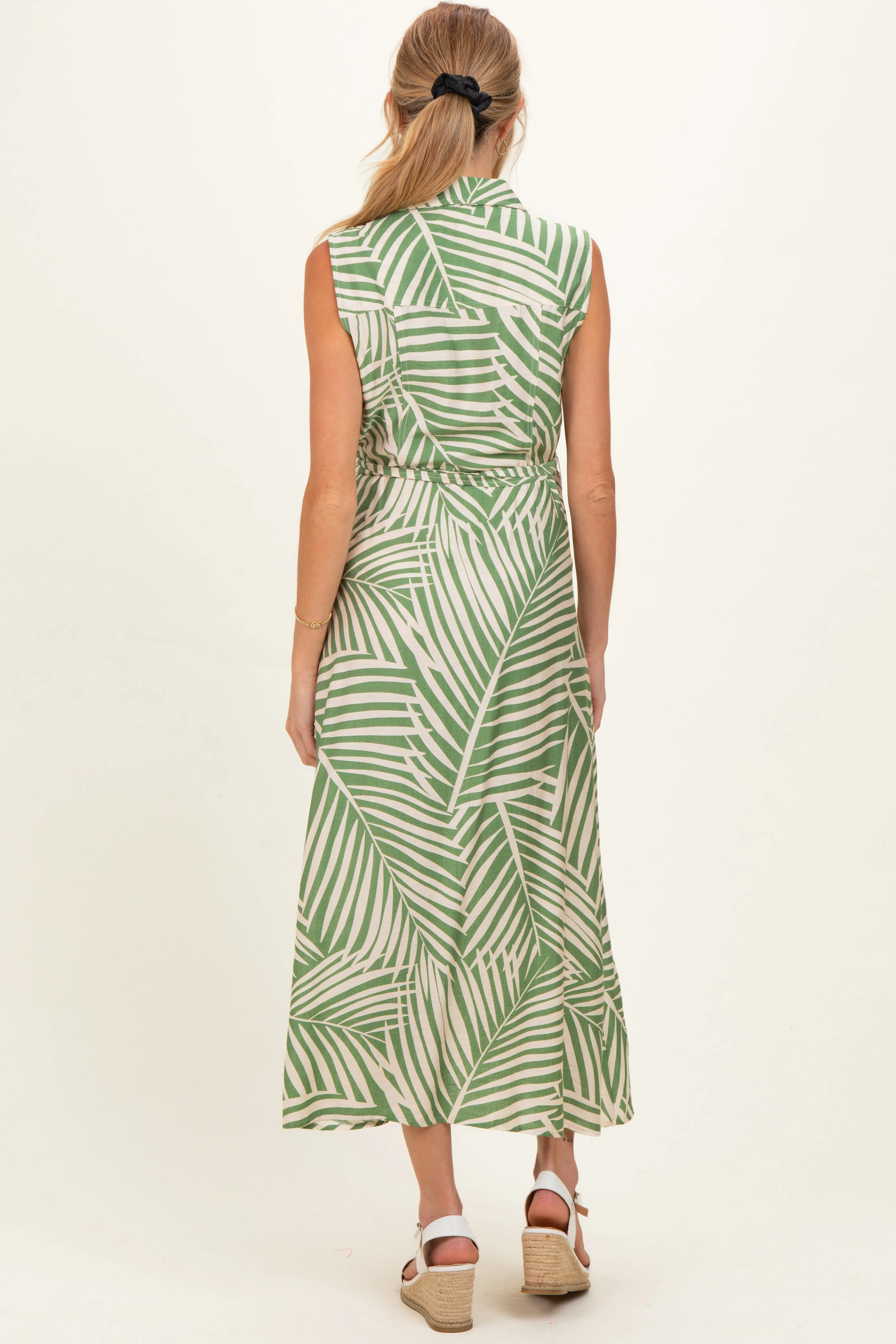 Sage Printed Sleeveless Maternity Maxi Shirt Dress sold by Pinkblush product image thumbnail 3