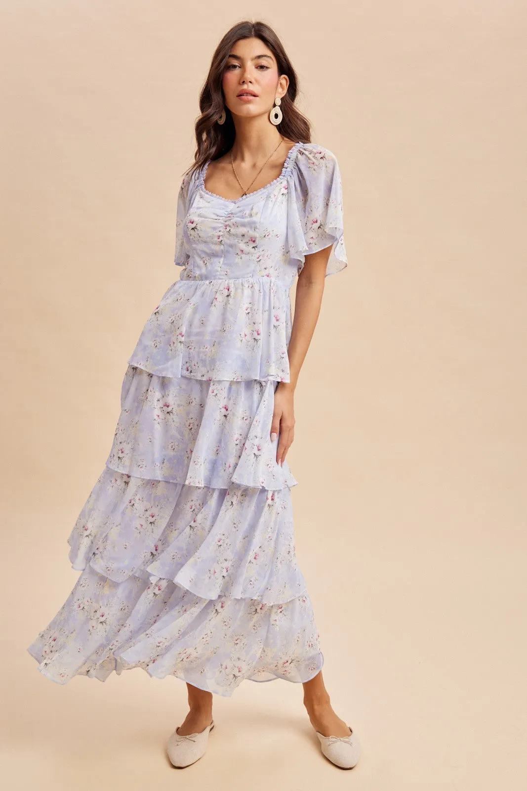 Periwinkle Floral Flounce Tiered Maternity Maxi Dress sold by Pinkblush product image thumbnail 4