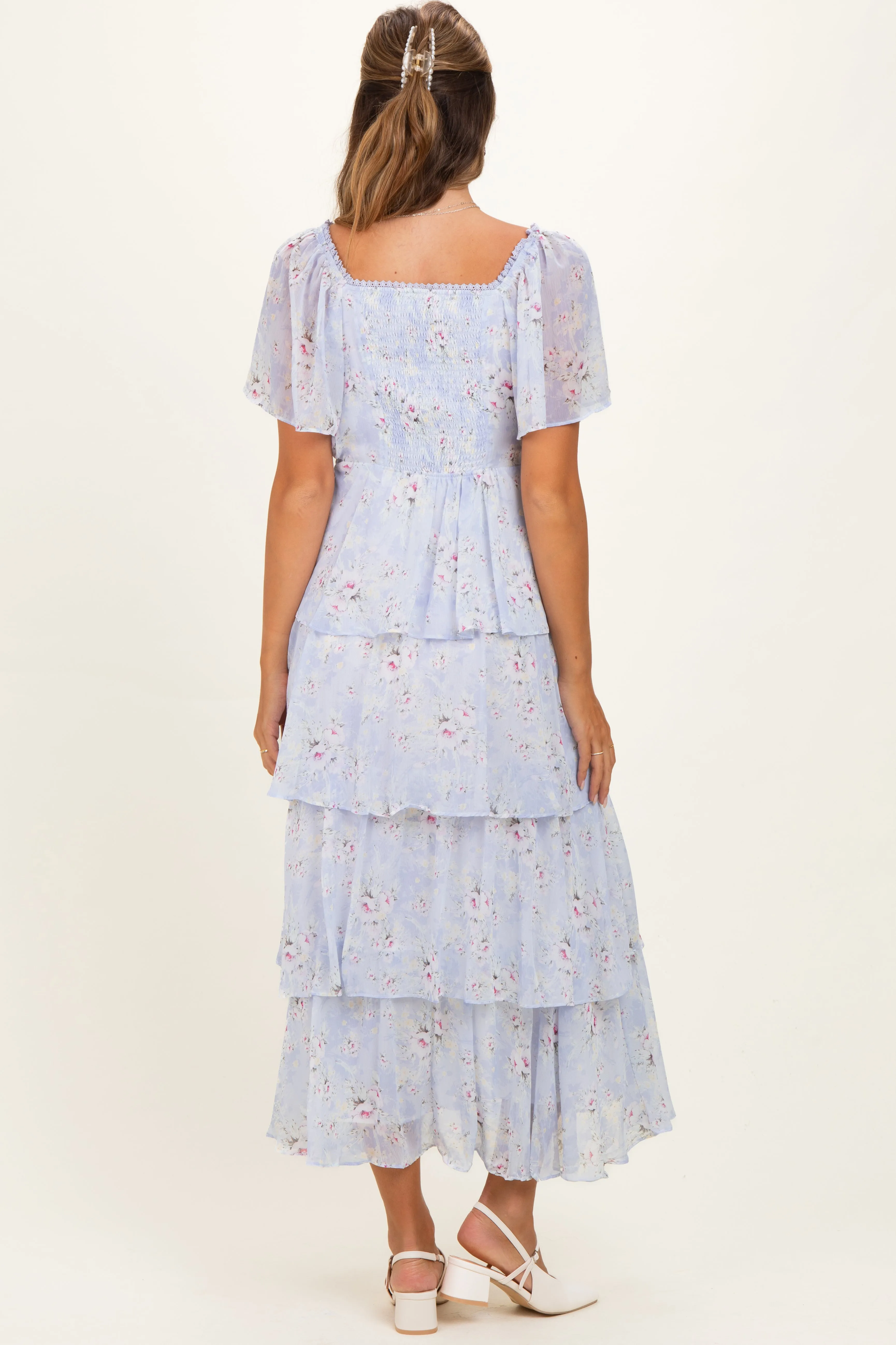 Periwinkle Floral Flounce Tiered Maternity Maxi Dress sold by Pinkblush product image thumbnail 3