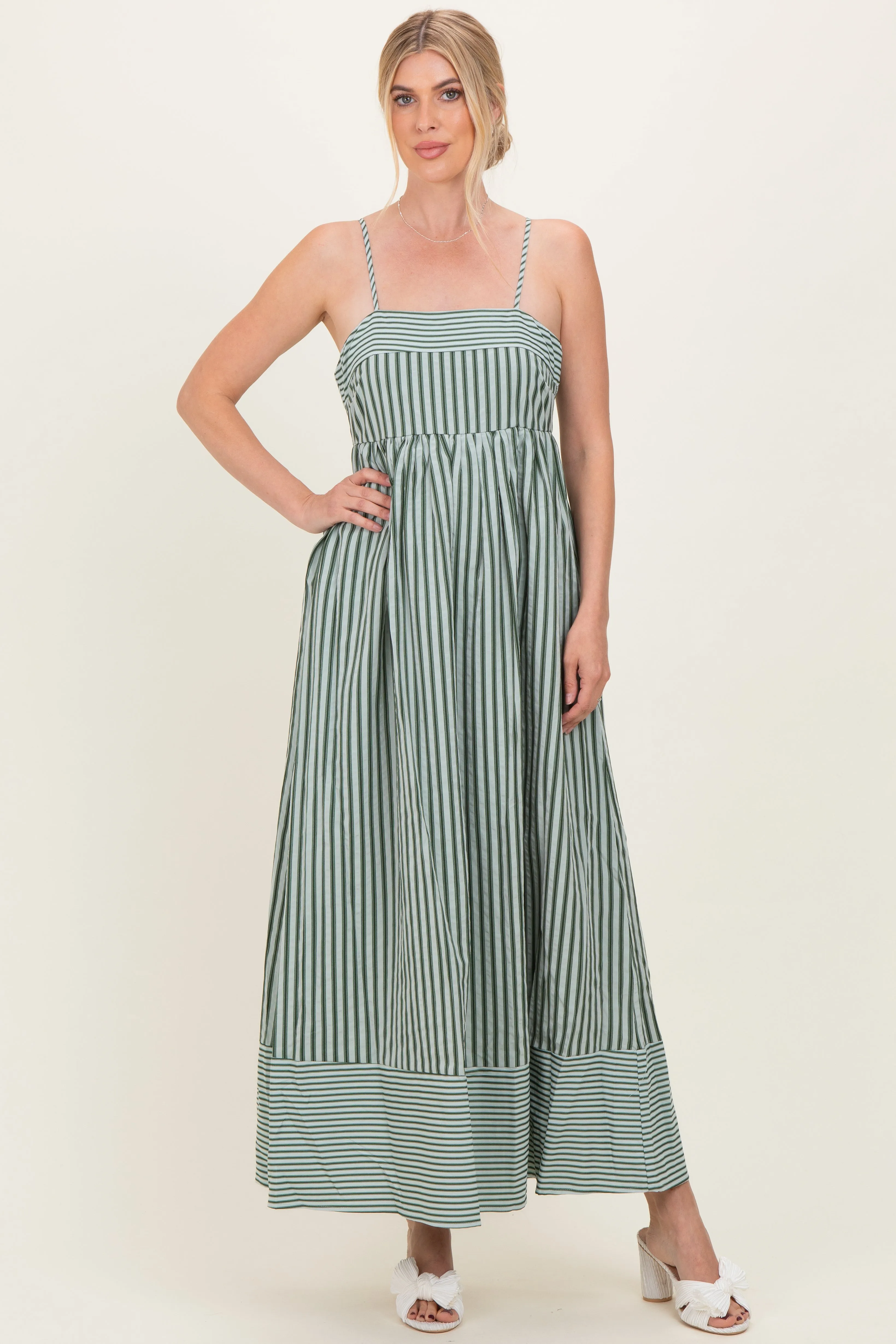 Olive Mixed Stripe Sleeveless Maternity Maxi Dress sold by Pinkblush product image thumbnail 4