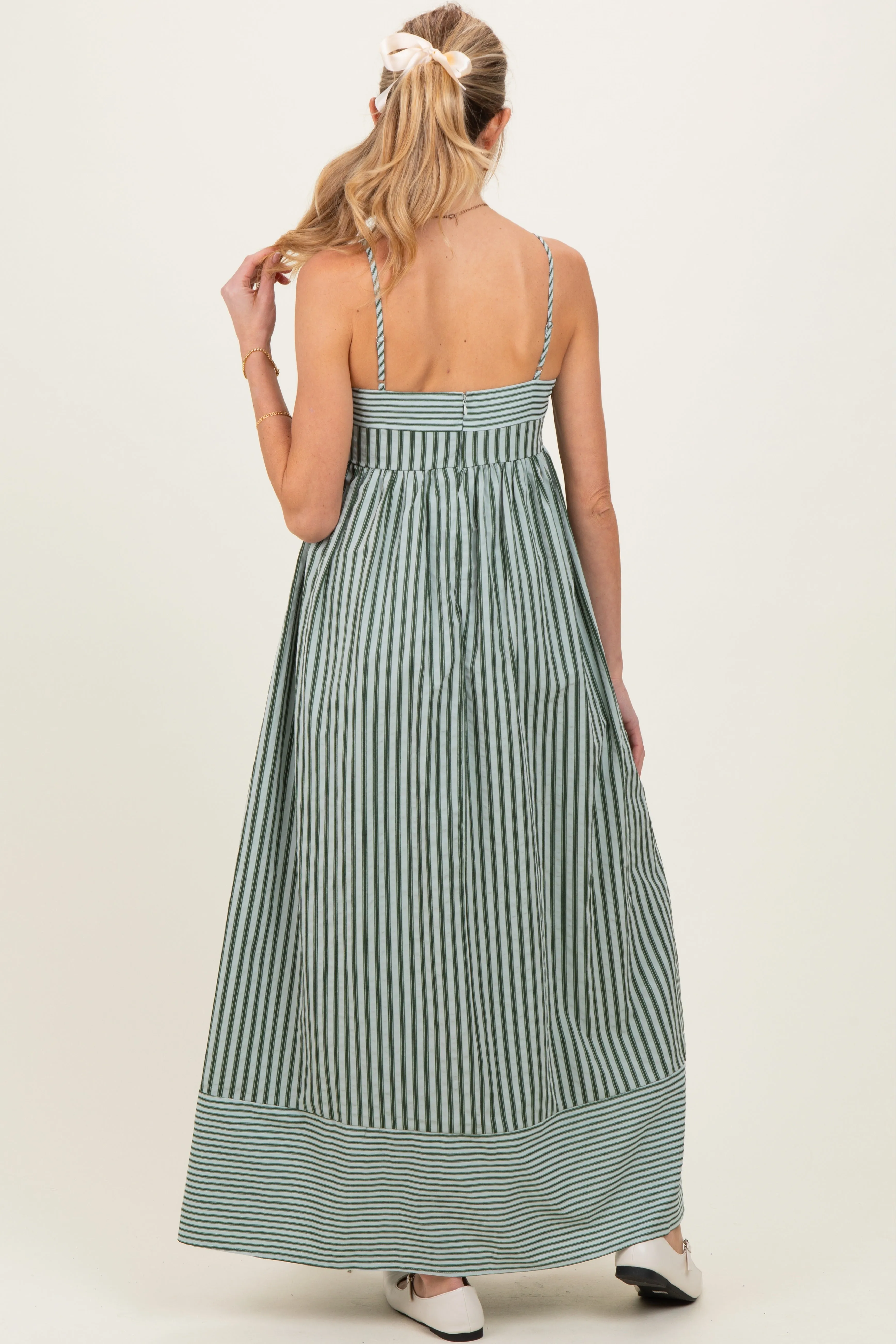 Olive Mixed Stripe Sleeveless Maternity Maxi Dress sold by Pinkblush product image thumbnail 3