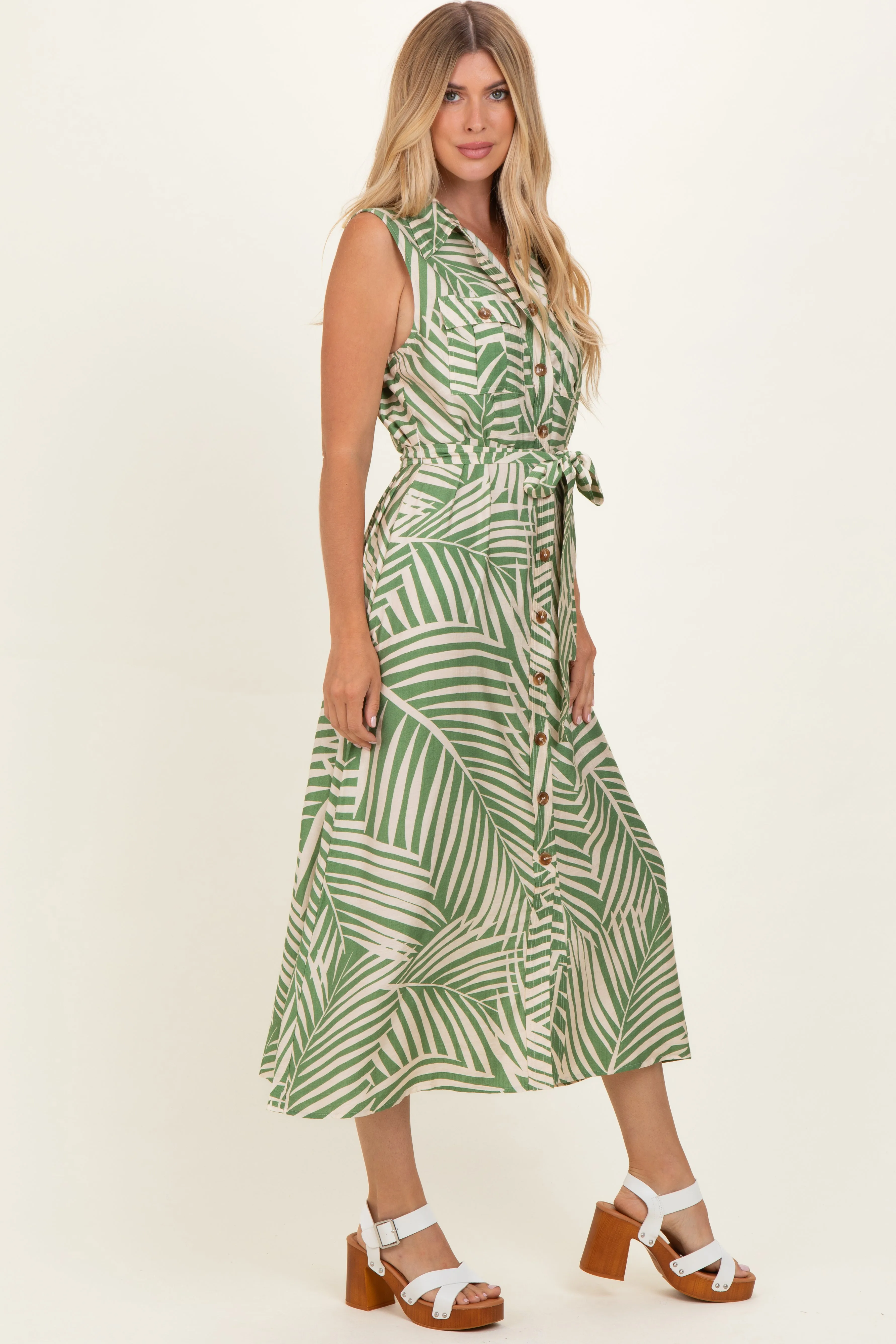 Sage Printed Sleeveless Maxi Shirt Dress sold by Pinkblush product image thumbnail 2