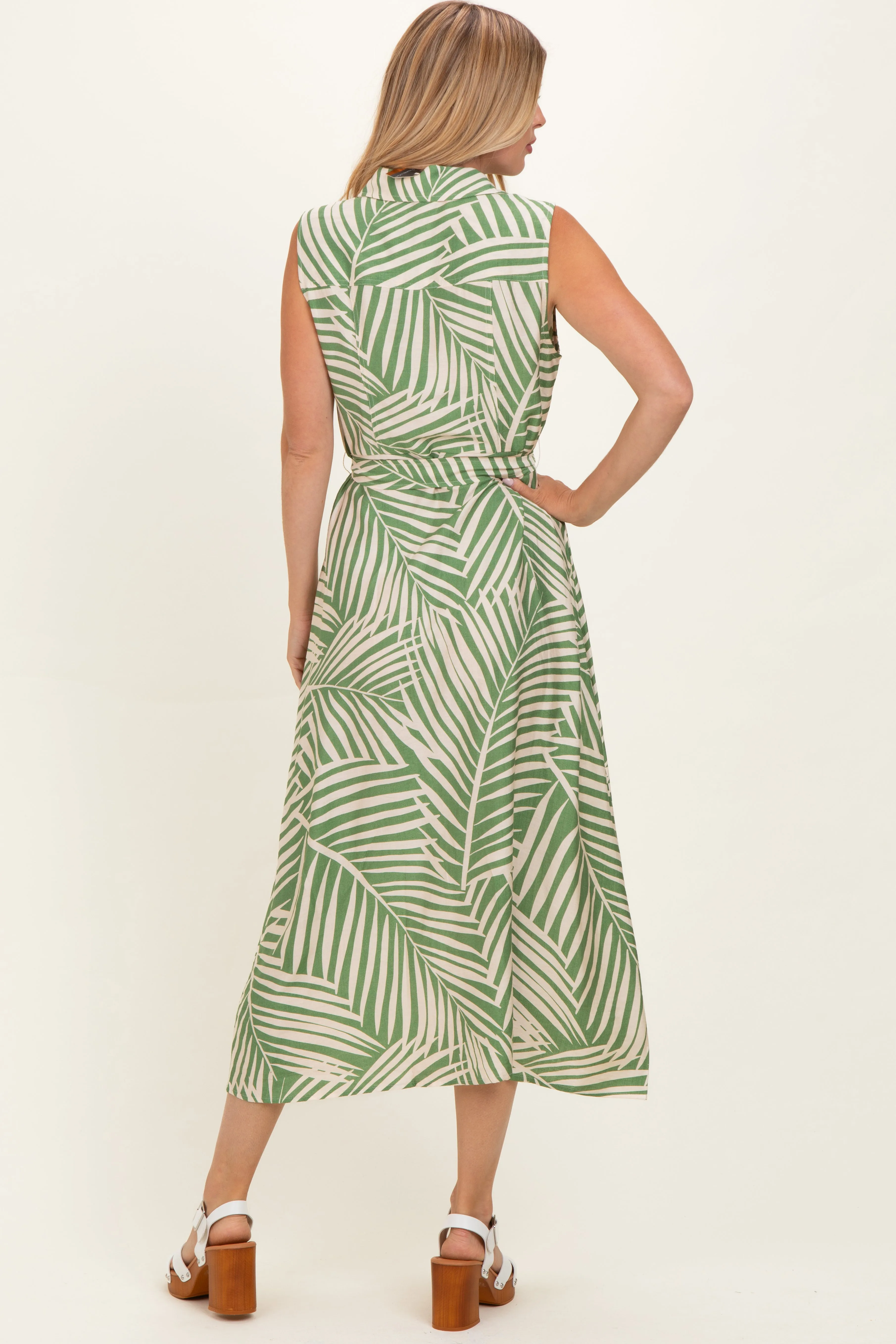 Sage Printed Sleeveless Maxi Shirt Dress sold by Pinkblush product image thumbnail 3