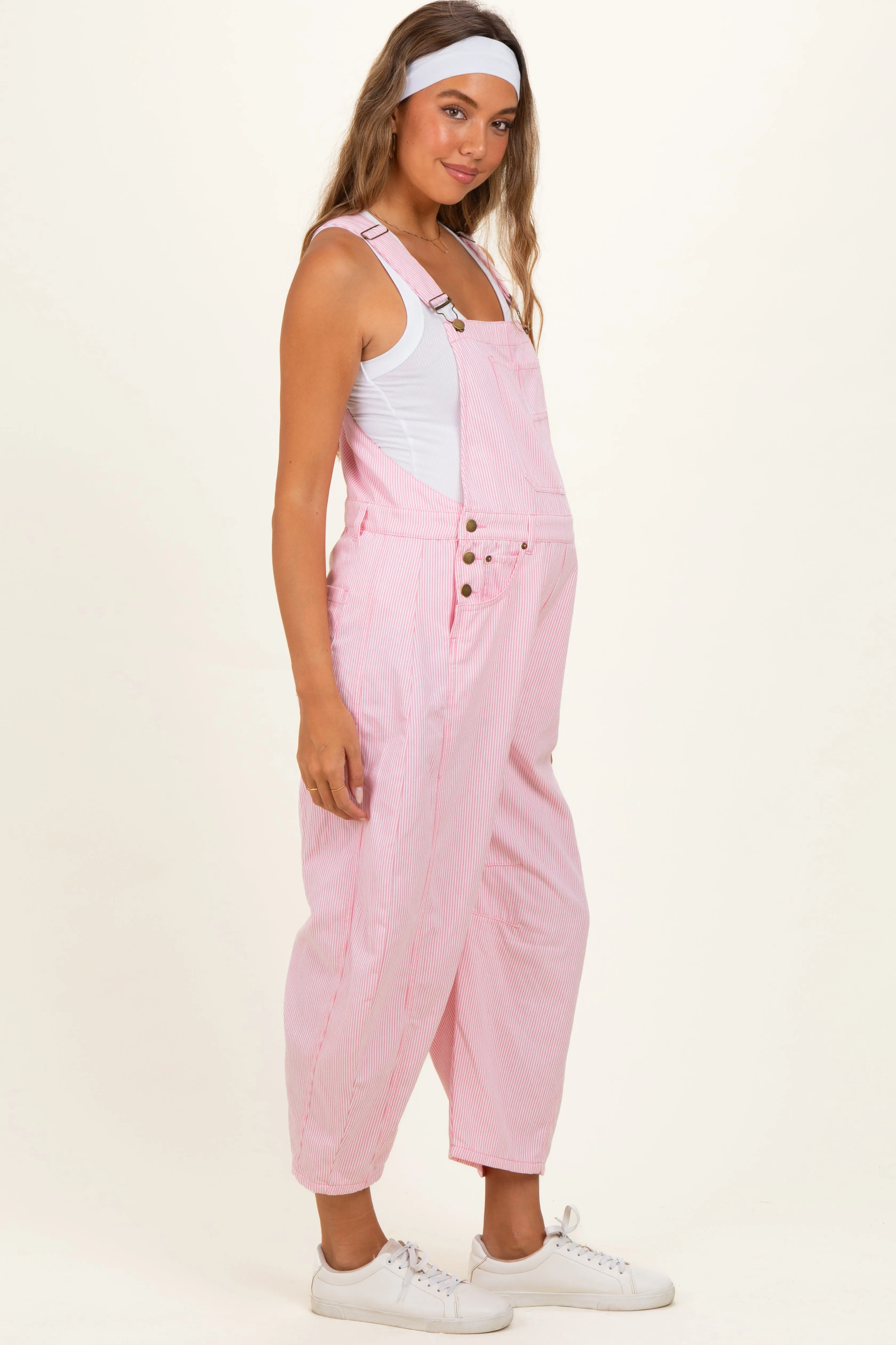 Pink Pinstriped Barrel-Leg Maternity Overalls sold by Pinkblush product image thumbnail 2