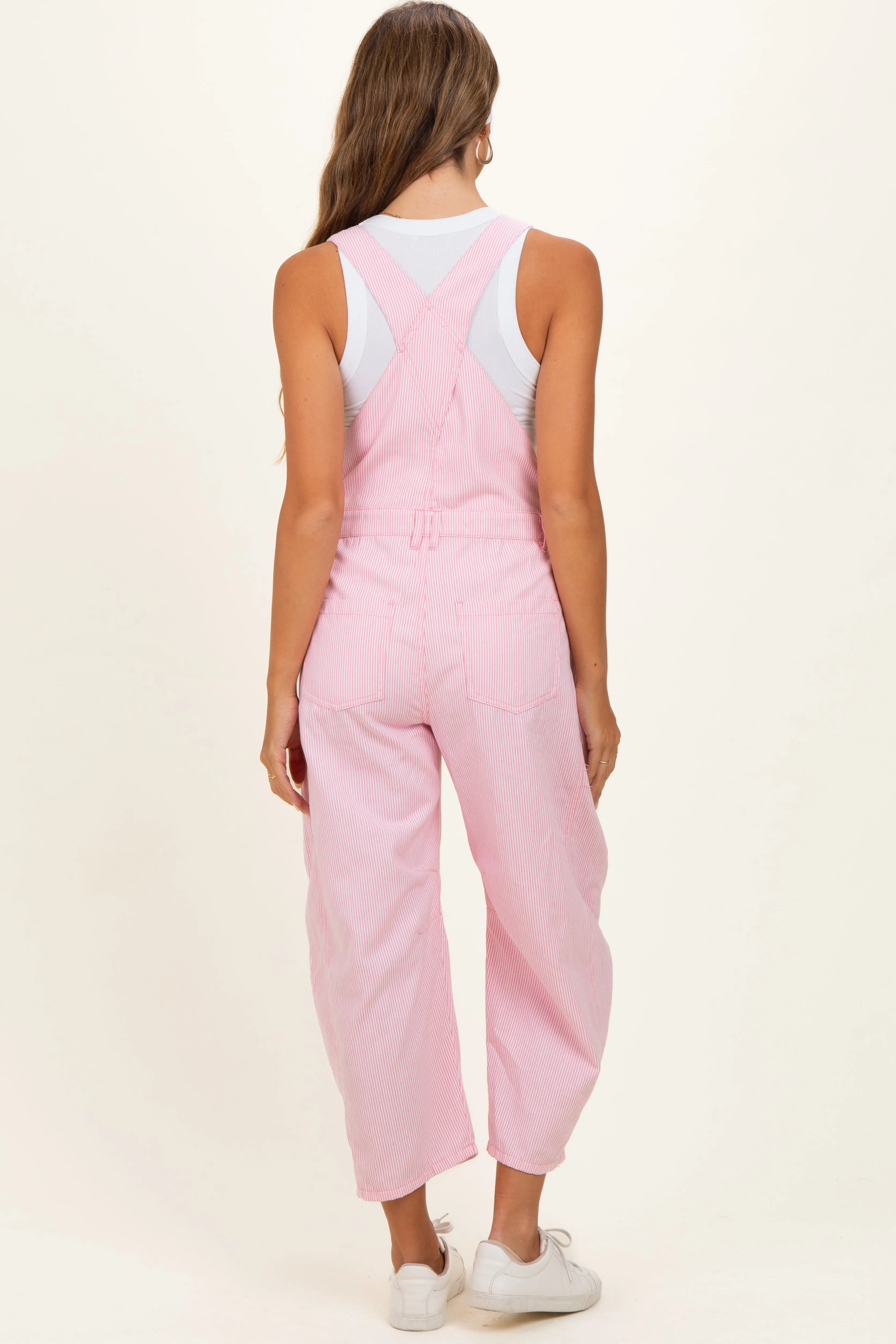 Pink Pinstriped Barrel-Leg Maternity Overalls sold by Pinkblush product image thumbnail 3
