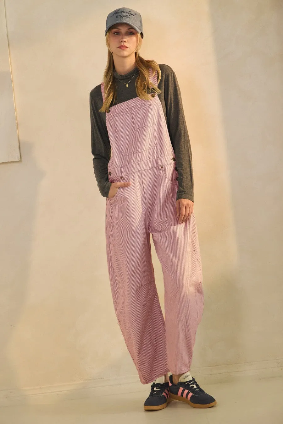 Pink Pinstriped Barrel-Leg Maternity Overalls sold by Pinkblush product image thumbnail 4
