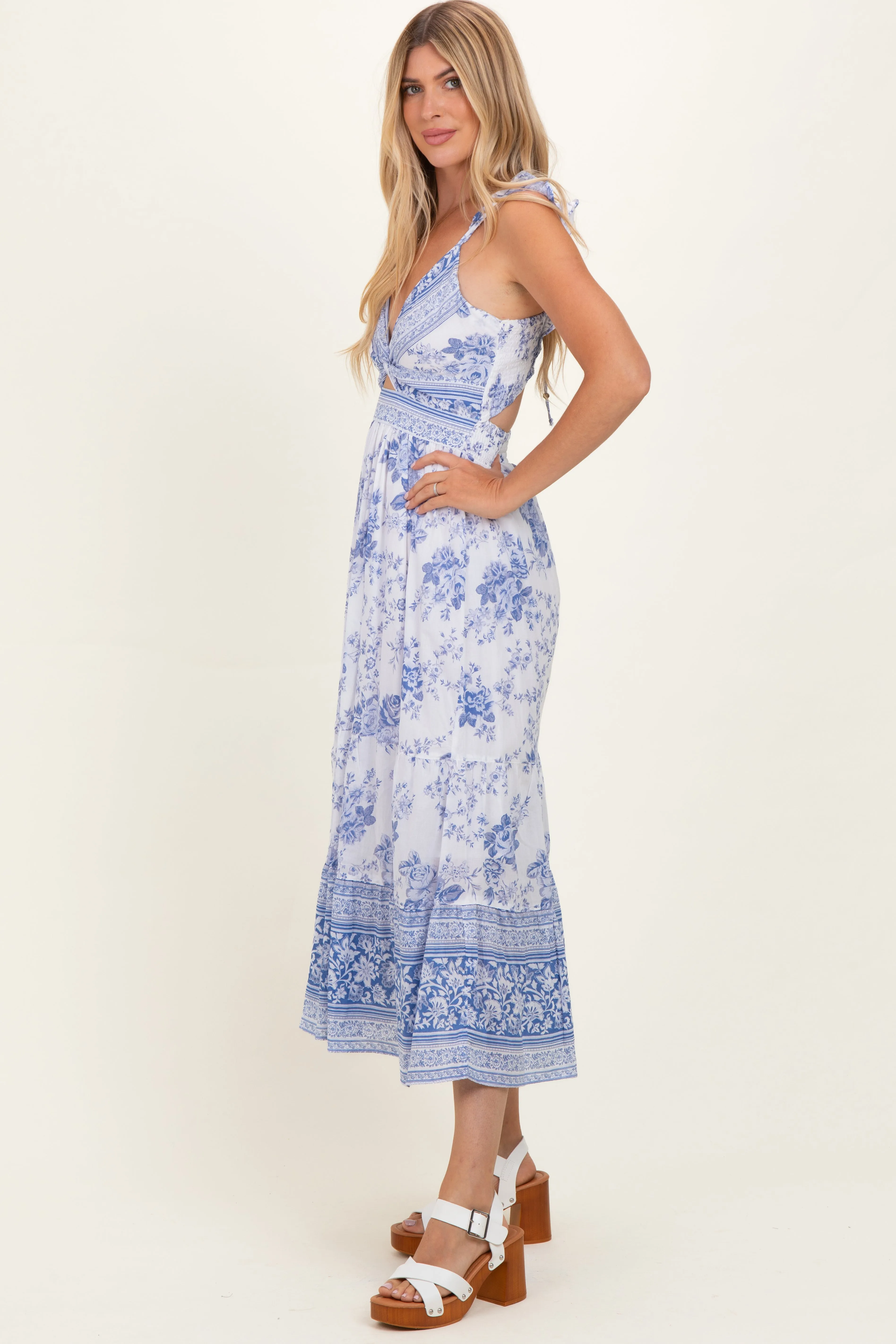 Blue V-Neck Cut Out Lace Up Back Dress sold by Pinkblush product image thumbnail 3