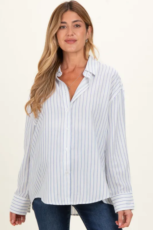 Blue Striped Button Down Maternity Shirt made by HYFVE