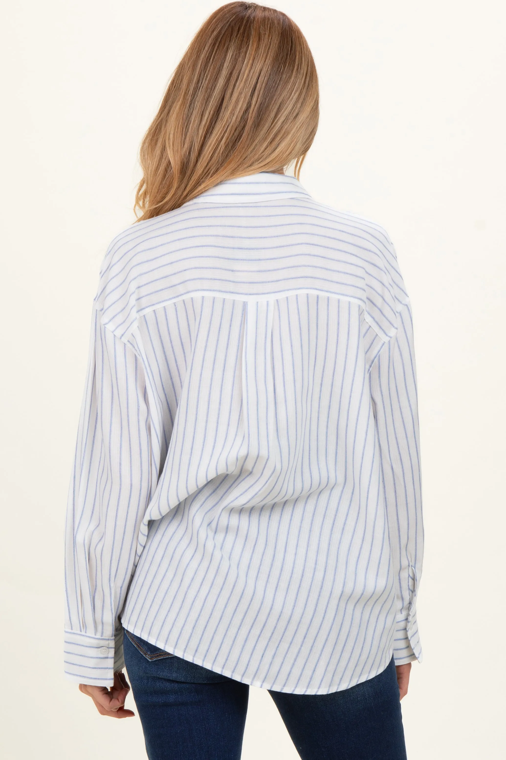 Blue Striped Button Down Maternity Shirt sold by Pinkblush product image thumbnail 3