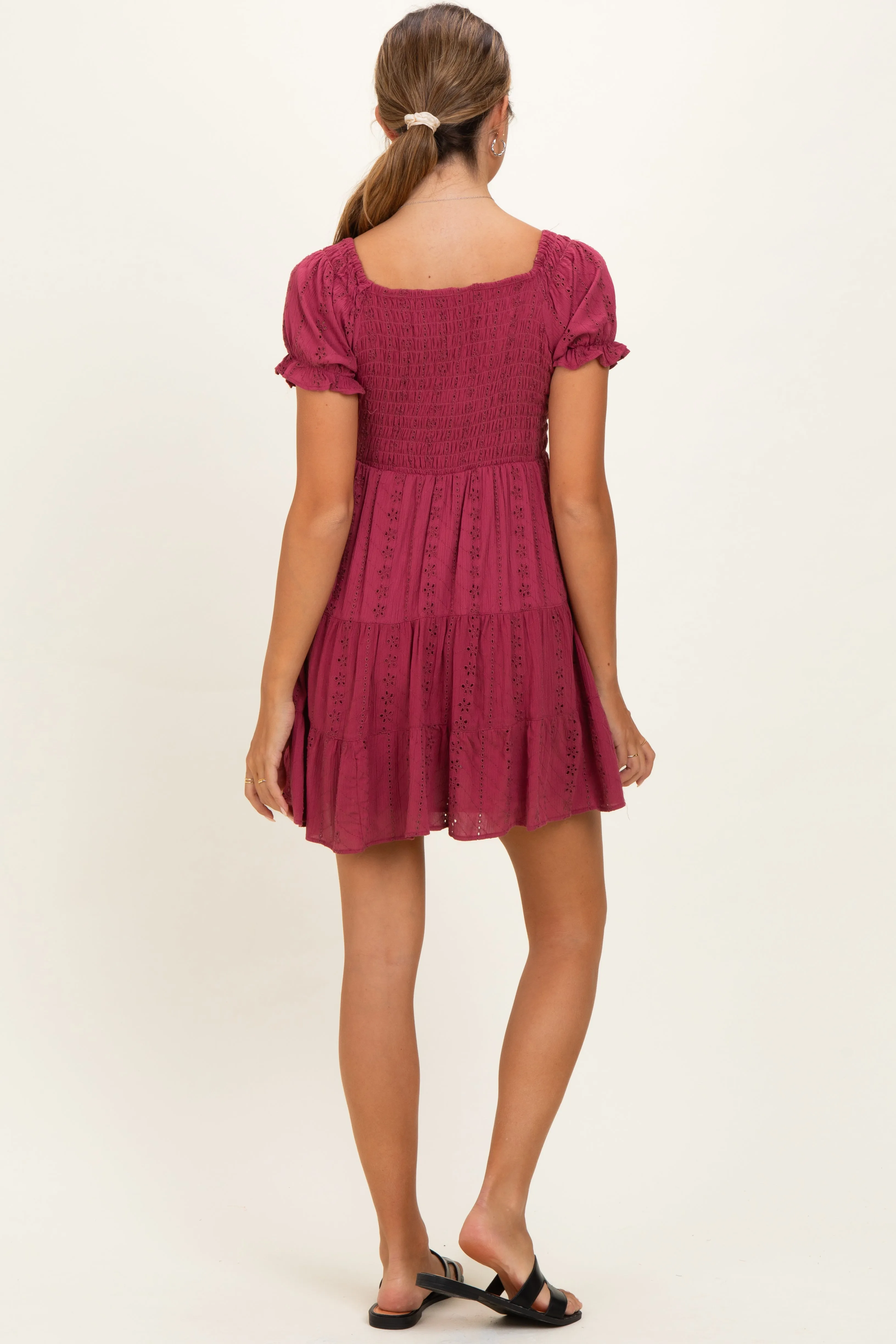 Dried Rose Smocked Eyelet Lace Maternity Mini Dress sold by Pinkblush product image thumbnail 4