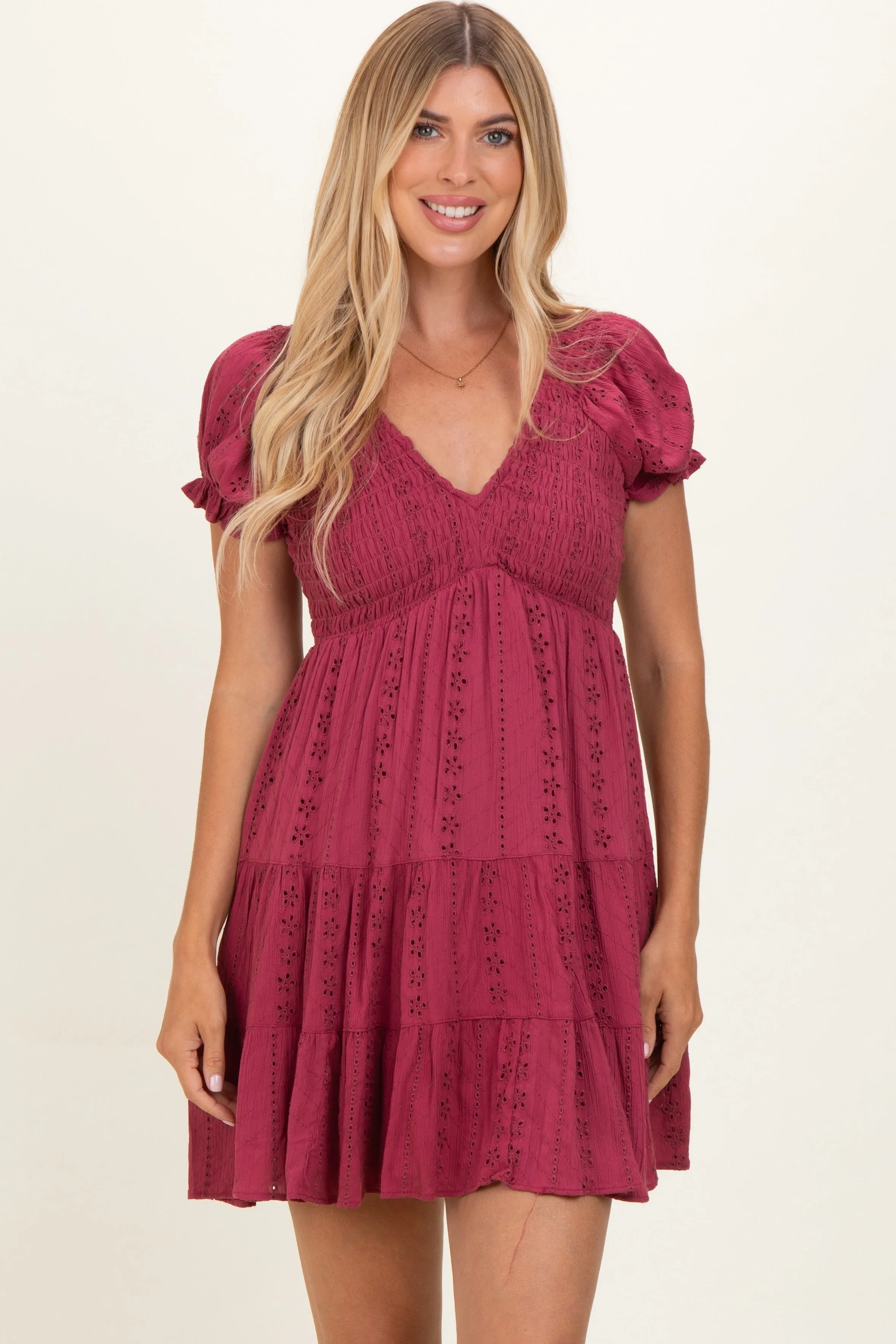 Dried Rose Smocked Eyelet Lace Maternity Mini Dress sold by Pinkblush product image thumbnail 5