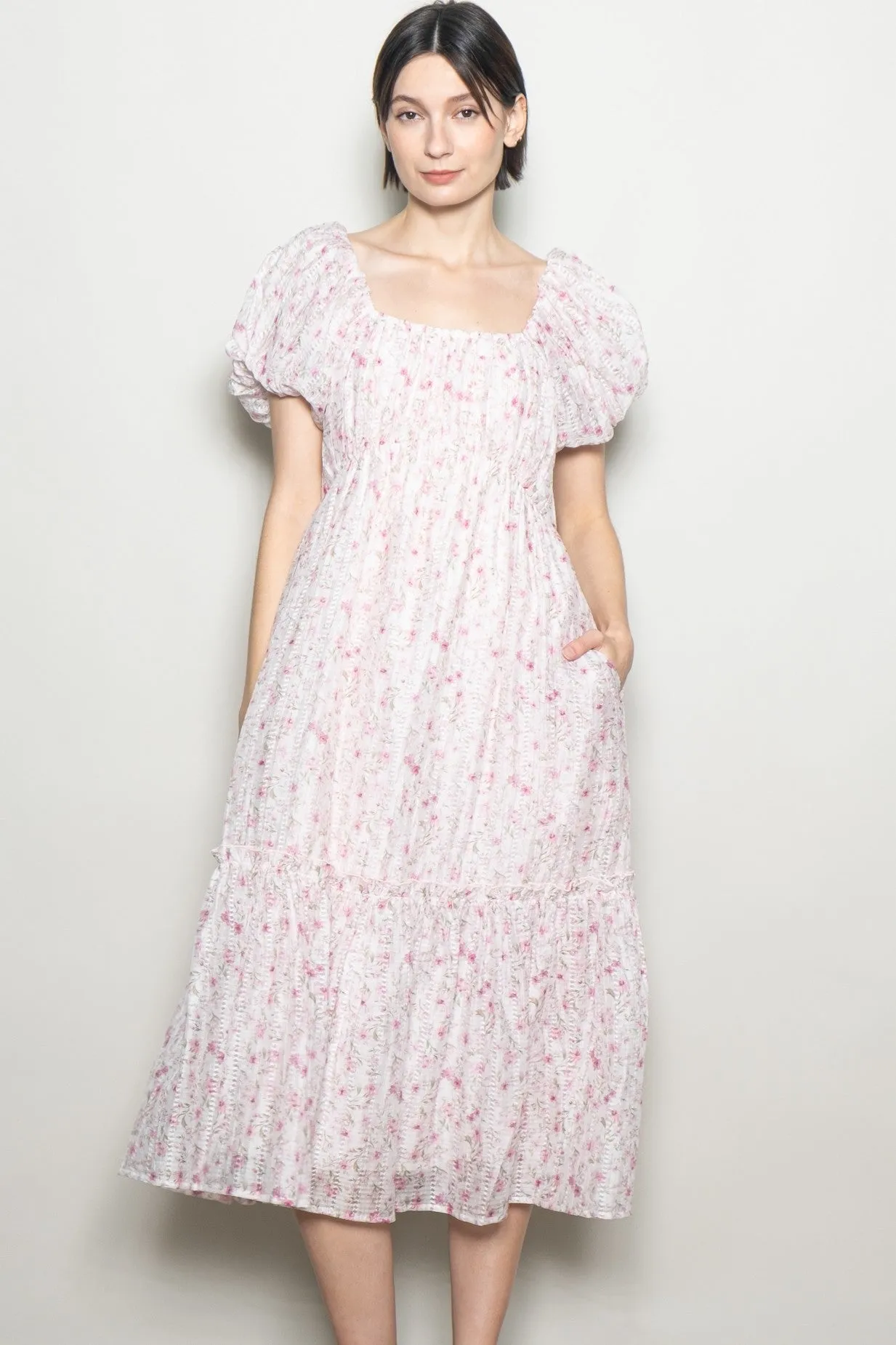 Pink Floral Puff Sleeve Maternity Midi Dress sold by Pinkblush product image thumbnail 4