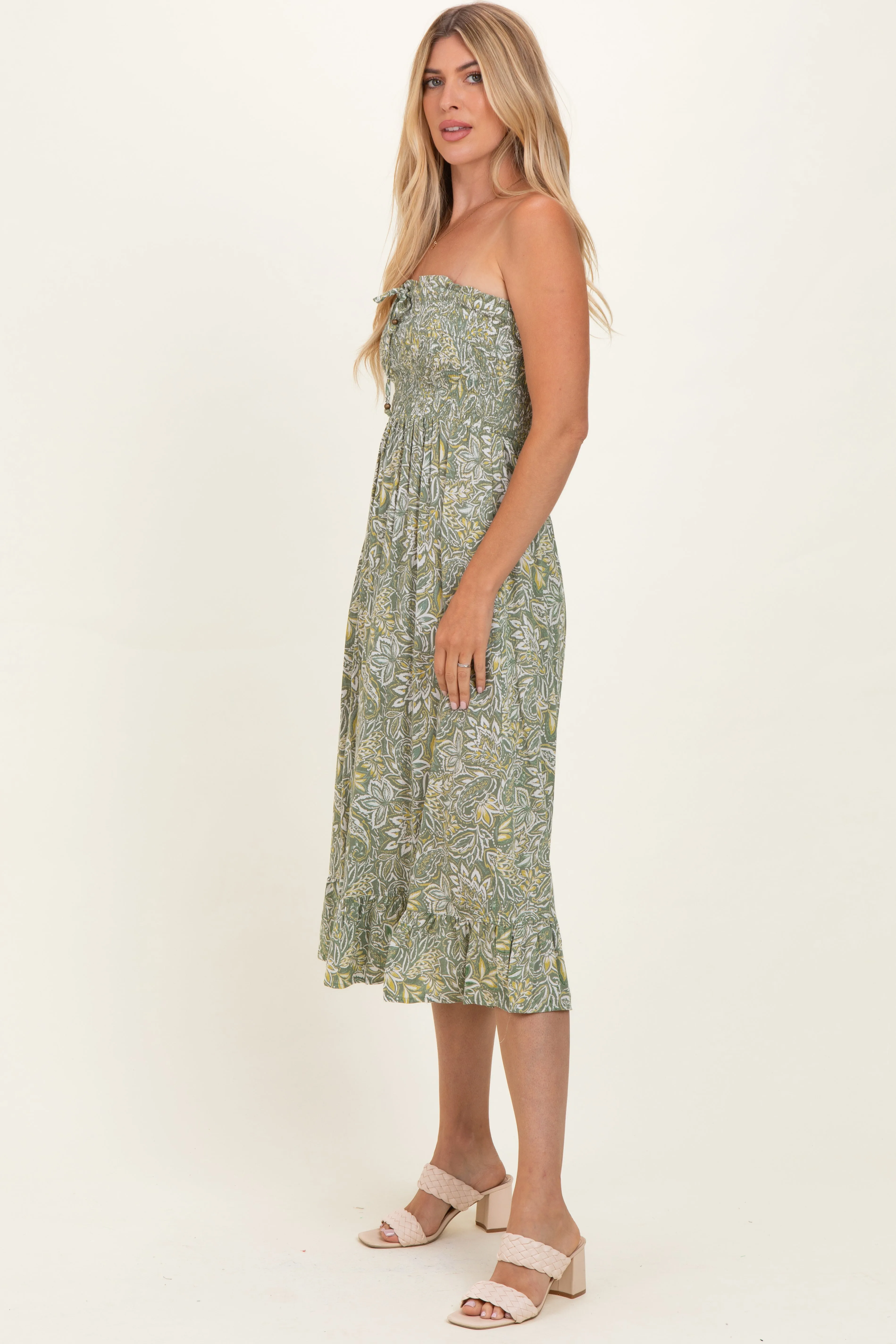 Green Floral Smocked Strapless Midi Dress sold by Pinkblush product image thumbnail 3