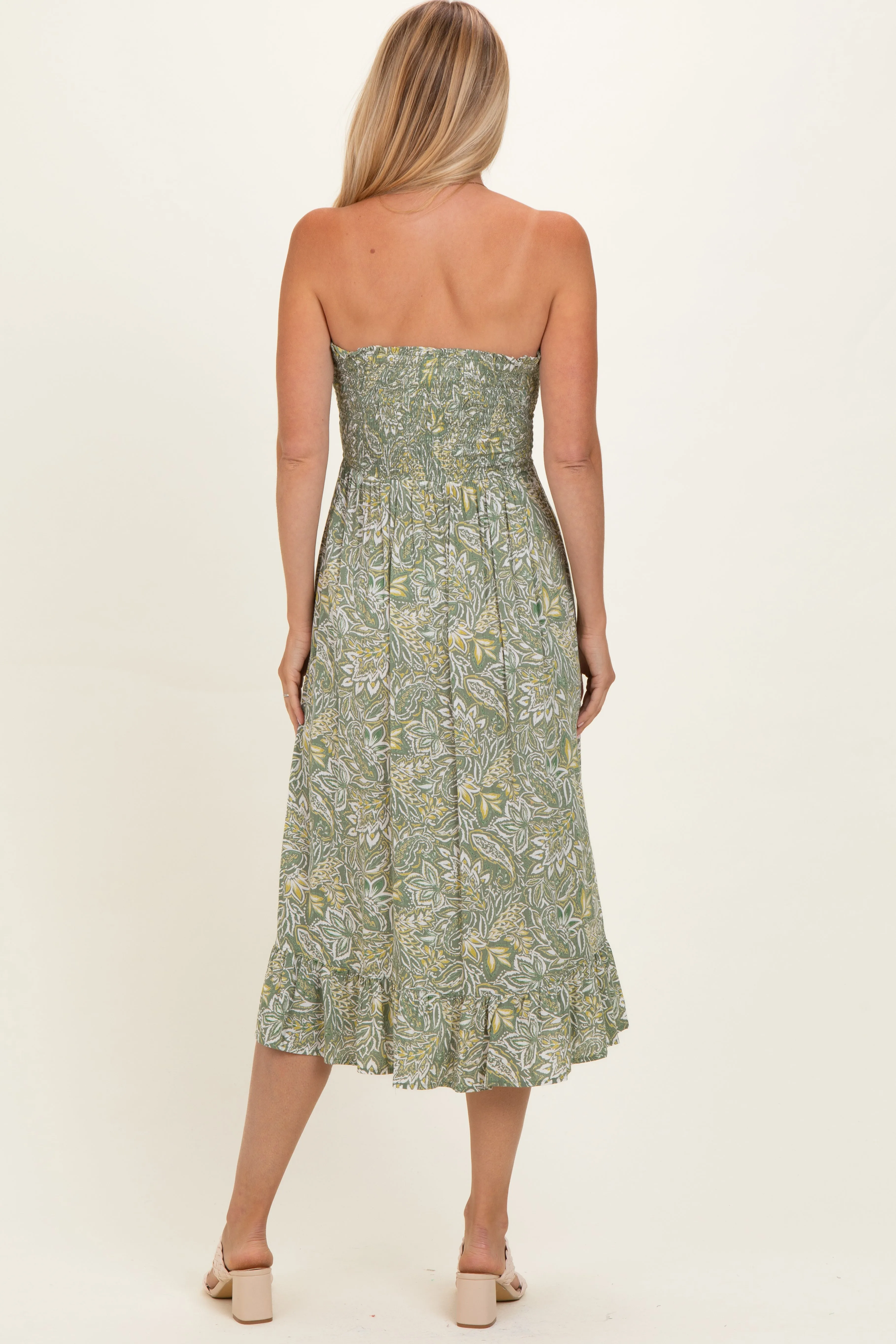 Green Floral Smocked Strapless Midi Dress sold by Pinkblush product image thumbnail 4
