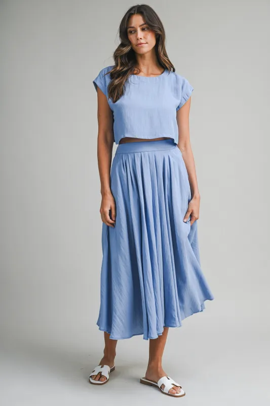 French Blue Crop Top Midi Skirt Set made by MABLE