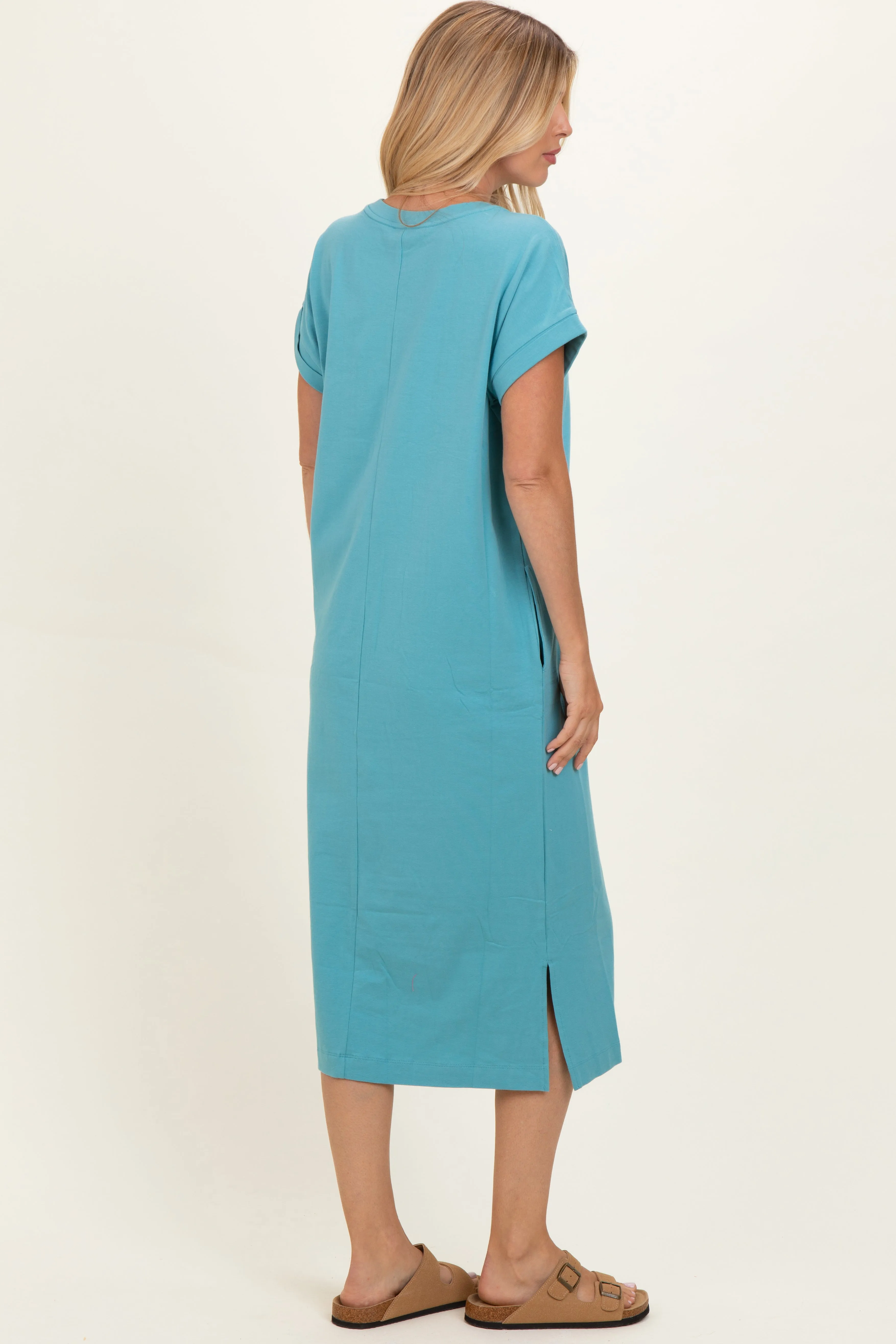Dusty Teal Pocket Front Midi T-Shirt Dress sold by Pinkblush product image thumbnail 4