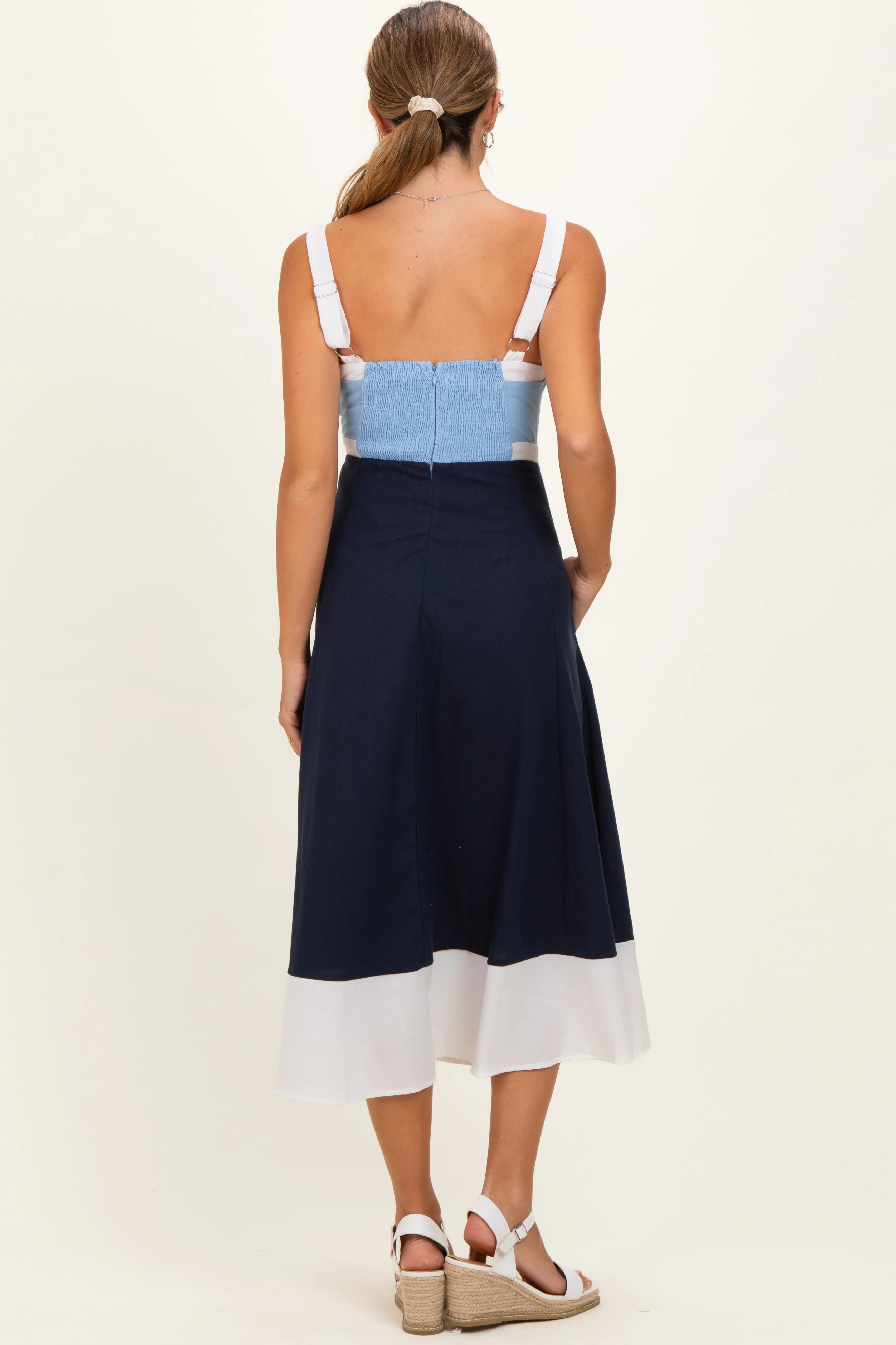 Light Blue Navy Colorblock Sleeveless Maternity Midi Dress sold by Pinkblush product image thumbnail 3