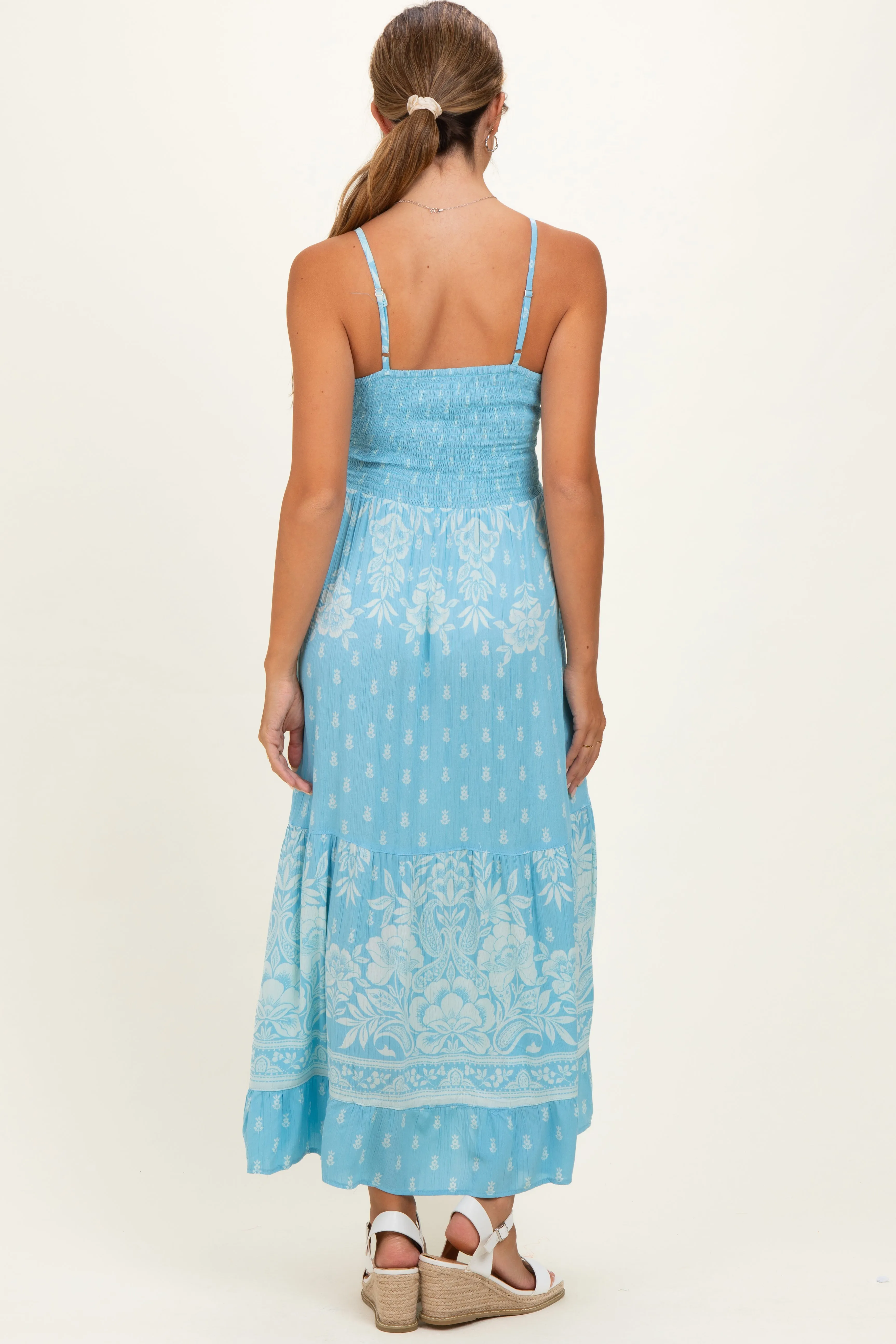 Light Blue V-Neck Twist Front Cut Out Maternity Maxi Dress sold by Pinkblush product image thumbnail 3