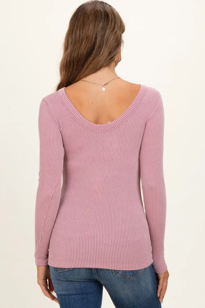 Lavender Ribbed Scoop Neck Long Sleeve Maternity Top sold by Pinkblush product image thumbnail 4