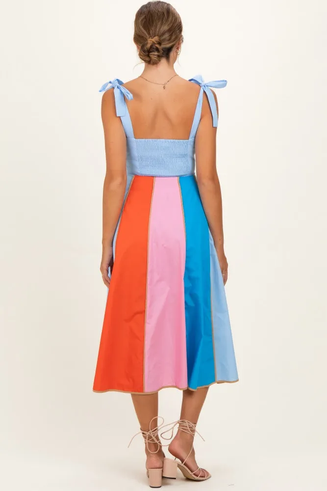 Light Blue Colorblock Shoulder Tie Maternity Midi Dress sold by Pinkblush product image thumbnail 2