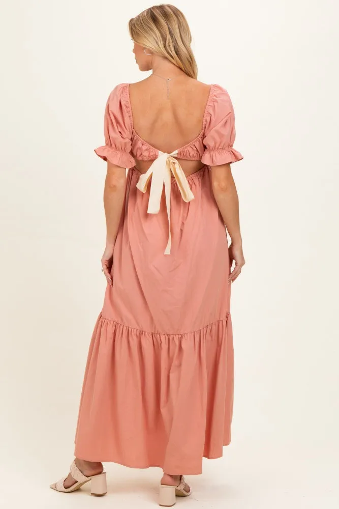 Rose Pink Open Back Ribbon Tie Maternity Maxi Dress sold by Pinkblush product image thumbnail 3