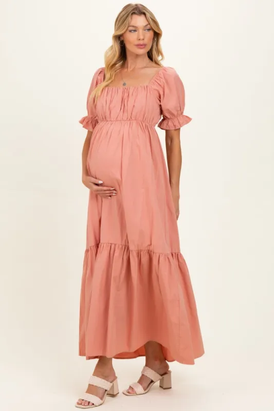 Rose Pink Open Back Ribbon Tie Maternity Maxi Dress made by Pinkblush