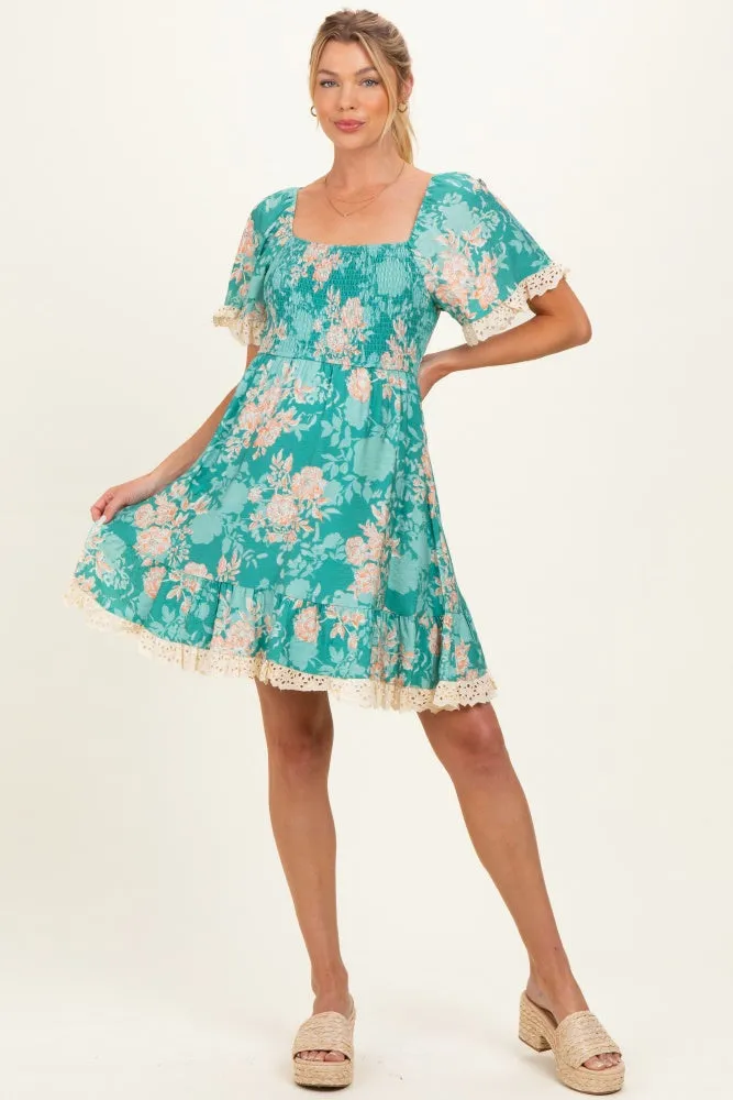Jade Floral Smocked Lace Trim Maternity Dress sold by Pinkblush product image thumbnail 2