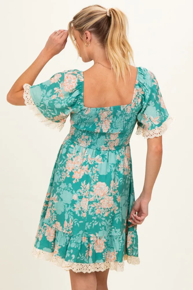 Jade Floral Smocked Lace Trim Maternity Dress sold by Pinkblush product image thumbnail 4
