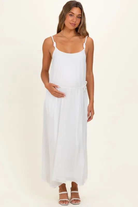 Off White Sleeveless Flower Belt Maxi Dress made by Naked Zebra