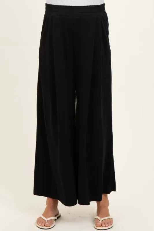 Black Cropped Wide Leg Maternity Pants made by Pinkblush