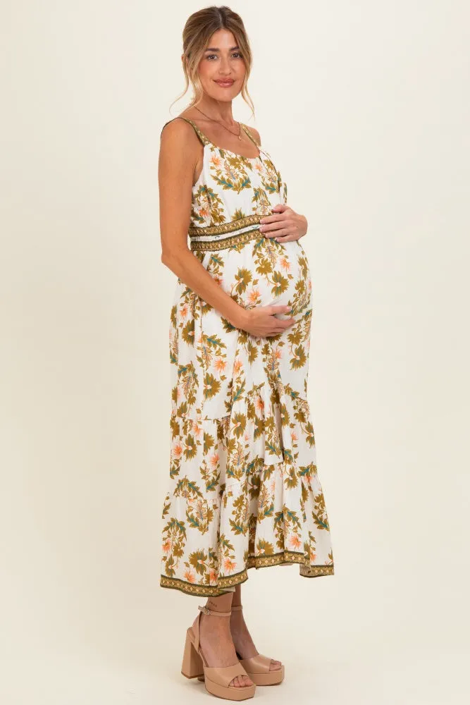 Olive Floral Sleeveless Tiered Maternity Maxi Dress sold by Pinkblush product image thumbnail 2
