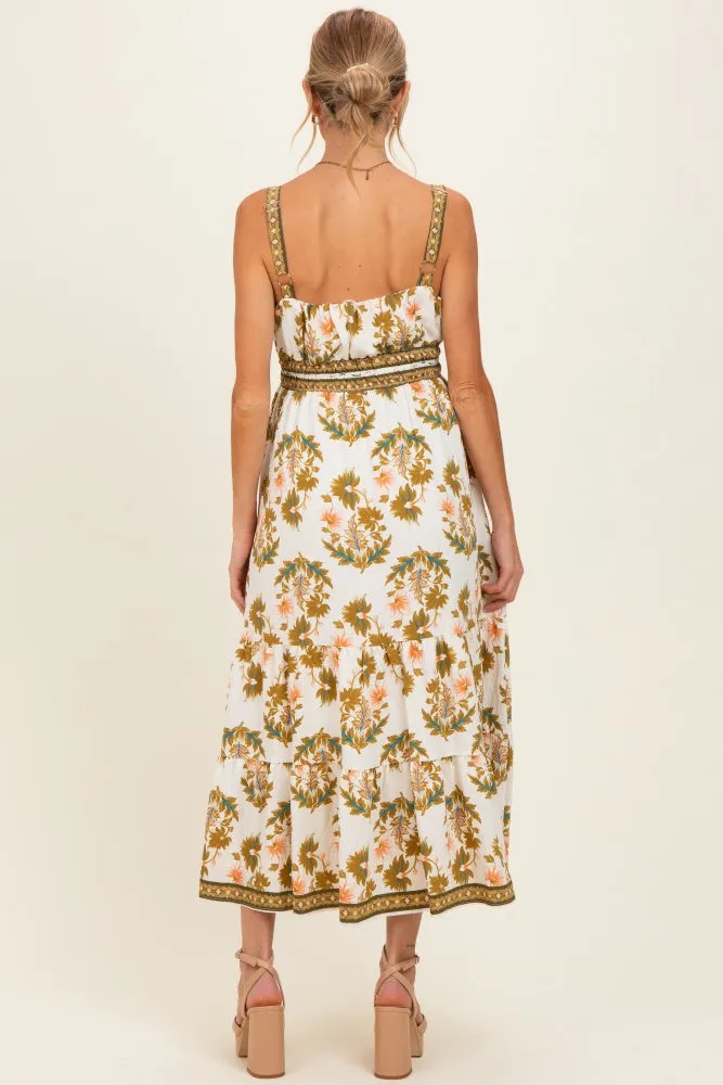 Olive Floral Sleeveless Tiered Maternity Maxi Dress sold by Pinkblush product image thumbnail 3