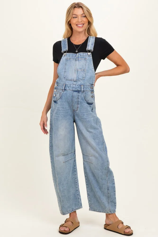 Light Wash Denim Barrel Maternity Overalls sold by Pinkblush product image thumbnail 2