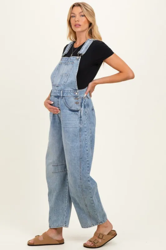 Light Wash Denim Barrel Maternity Overalls made by Bluivy