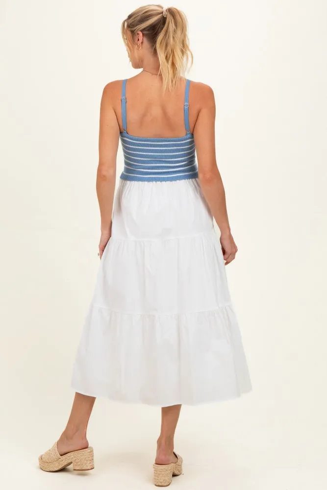 Blue Striped Knit Top Tiered Maternity Midi Dress sold by Pinkblush product image thumbnail 3