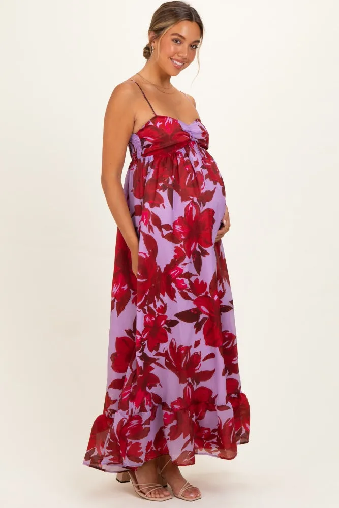 Lavender Floral Ruffle Hem Maternity Maxi Dress sold by Pinkblush product image thumbnail 2