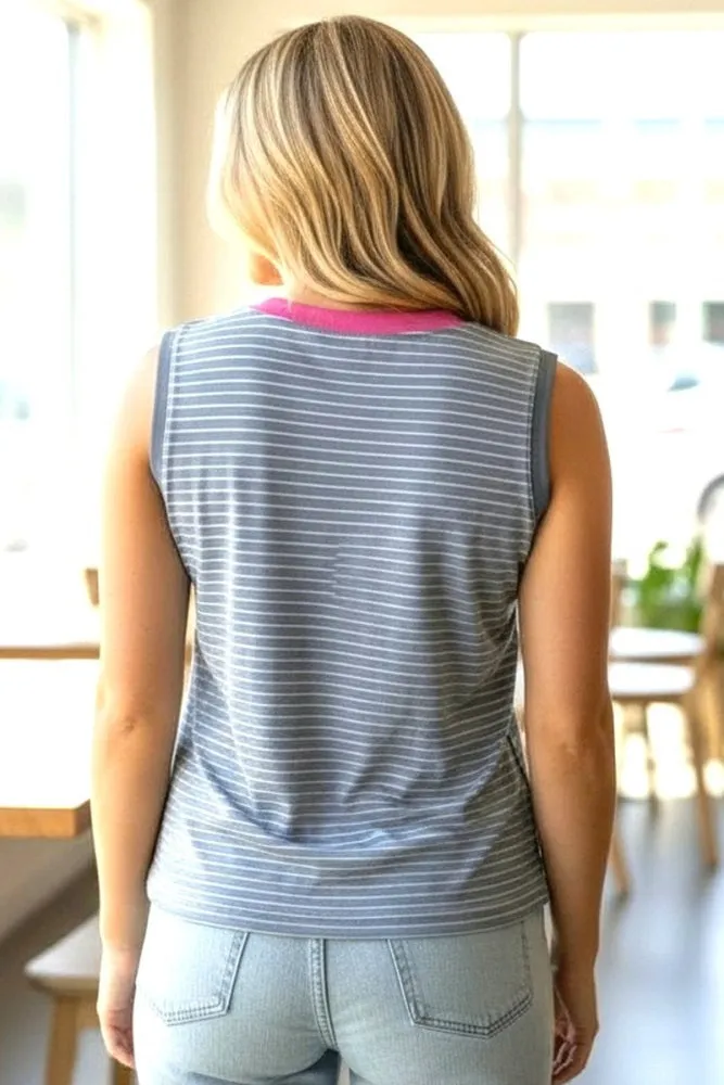 Blue Striped Jersey Tank Top sold by Pinkblush product image thumbnail 3