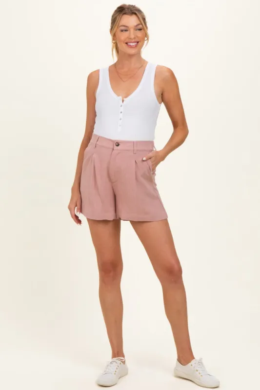 Dusty Mauve Linen Blend Maternity Shorts made by BE COOL