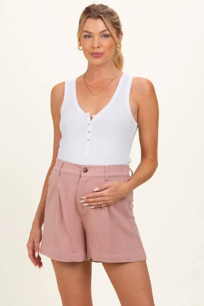 Dusty Mauve Linen Blend Maternity Shorts sold by Pinkblush product image thumbnail 2