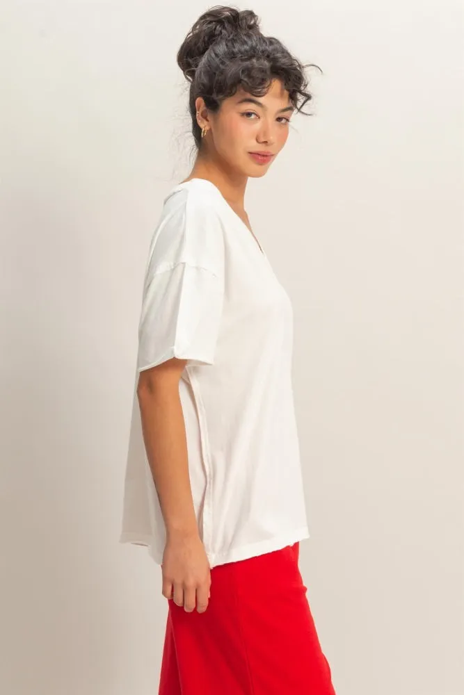 White Washed V-Neck Oversized Tee sold by Pinkblush product image thumbnail 2