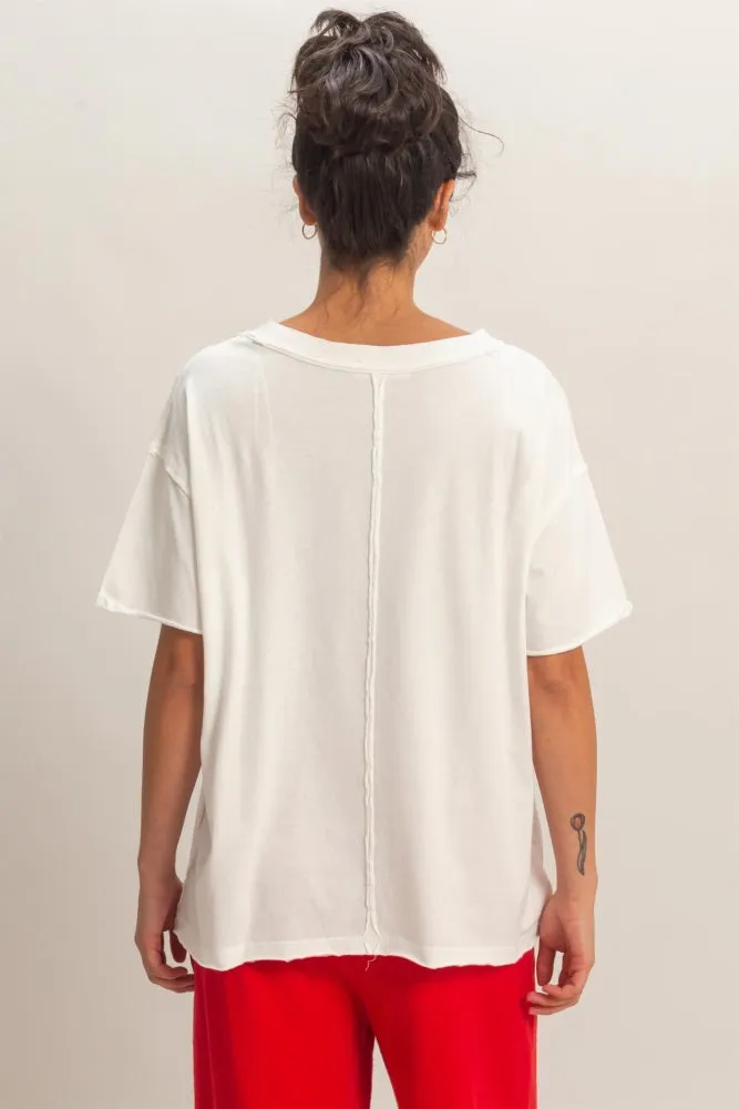 White Washed V-Neck Oversized Tee sold by Pinkblush product image thumbnail 3