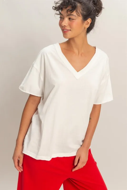 White Washed V-Neck Oversized Tee made by HYFVE