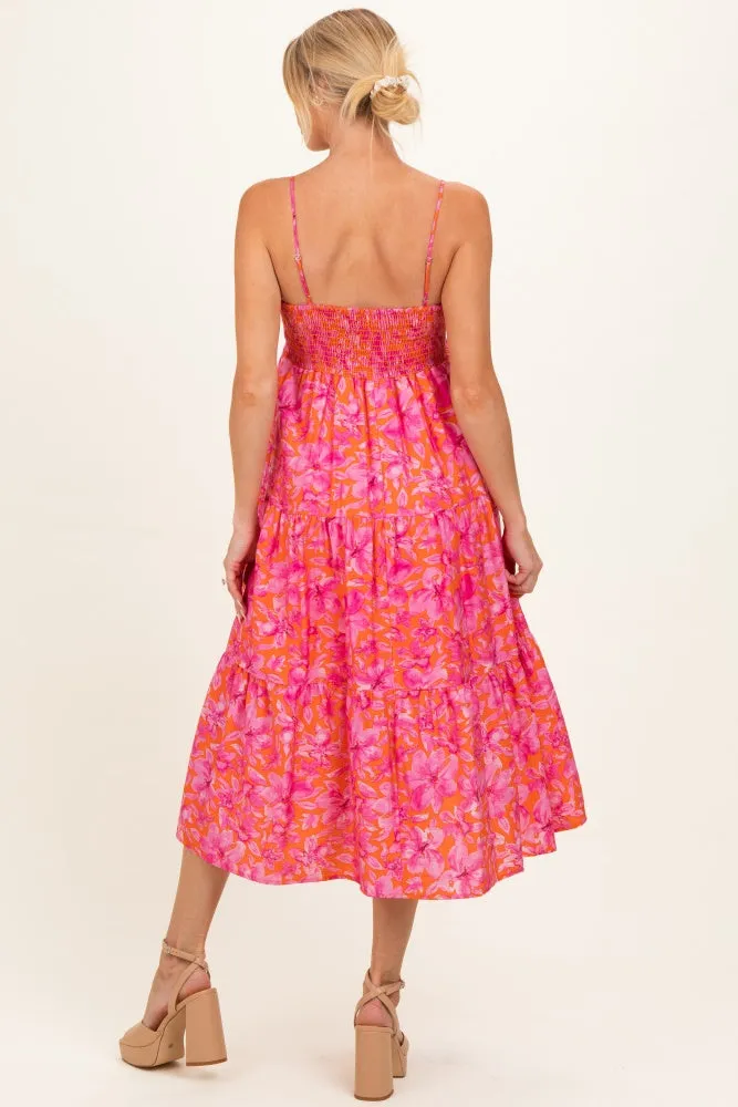 Fuchsia Floral Sleeveless Tiered Maternity Midi Dress sold by Pinkblush product image thumbnail 3