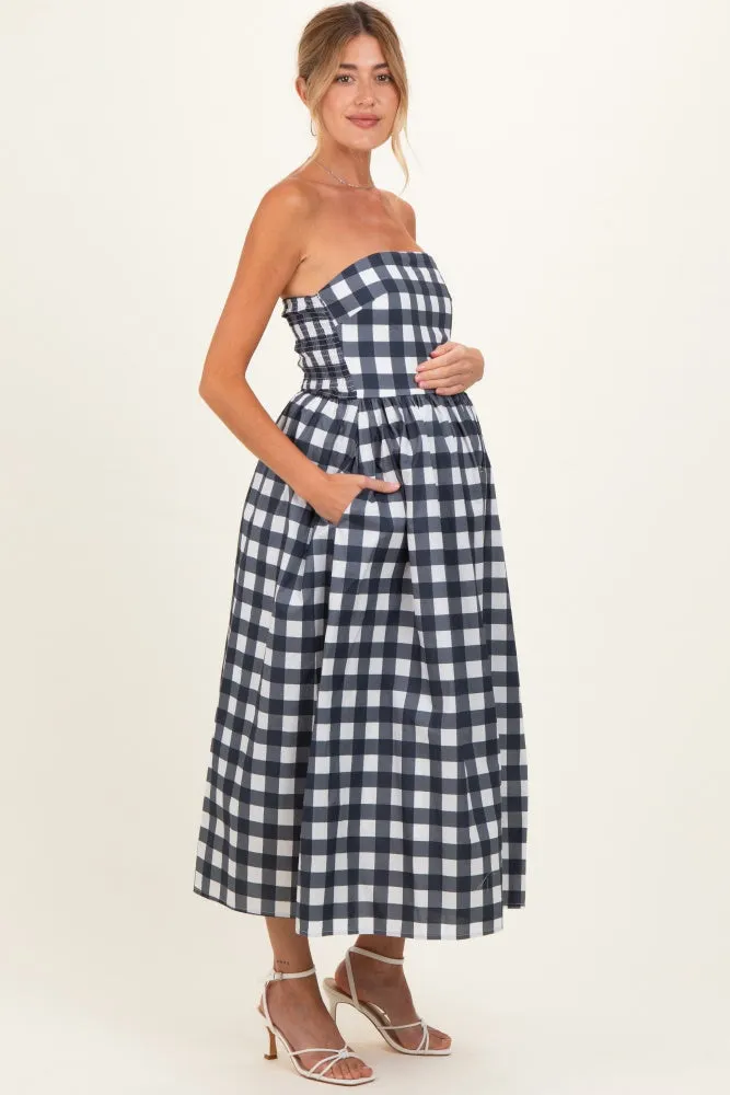 Navy Gingham Strapless Maternity Midi Dress sold by Pinkblush product image thumbnail 2