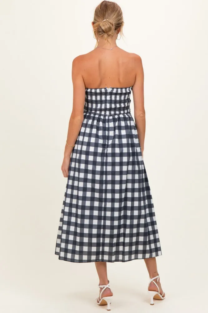 Navy Gingham Strapless Maternity Midi Dress sold by Pinkblush product image thumbnail 3