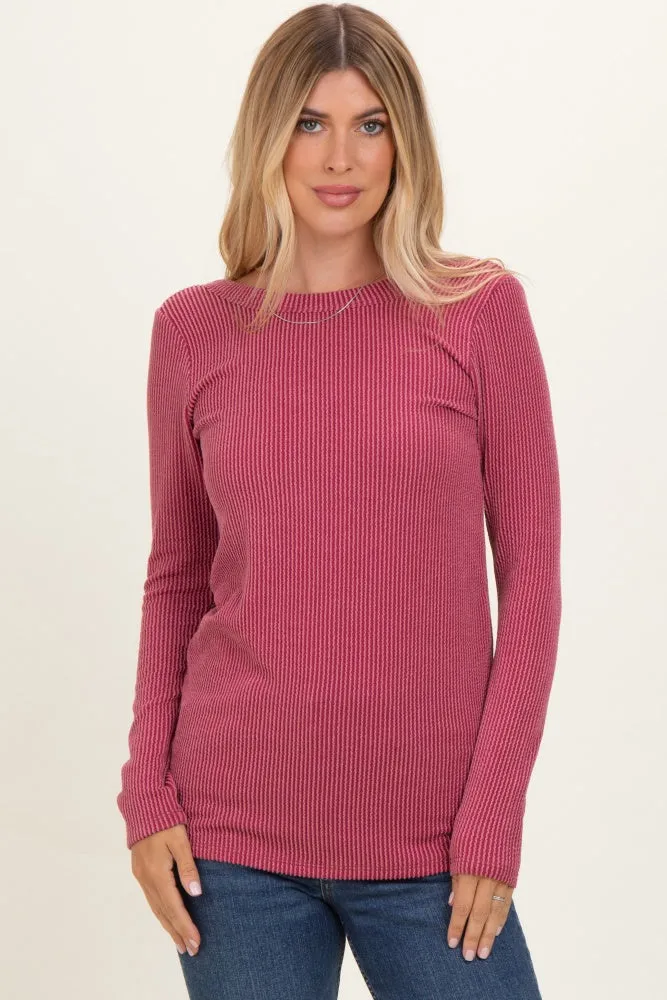 Mauve Ribbed Scoop Neck Long Sleeve Top sold by Pinkblush