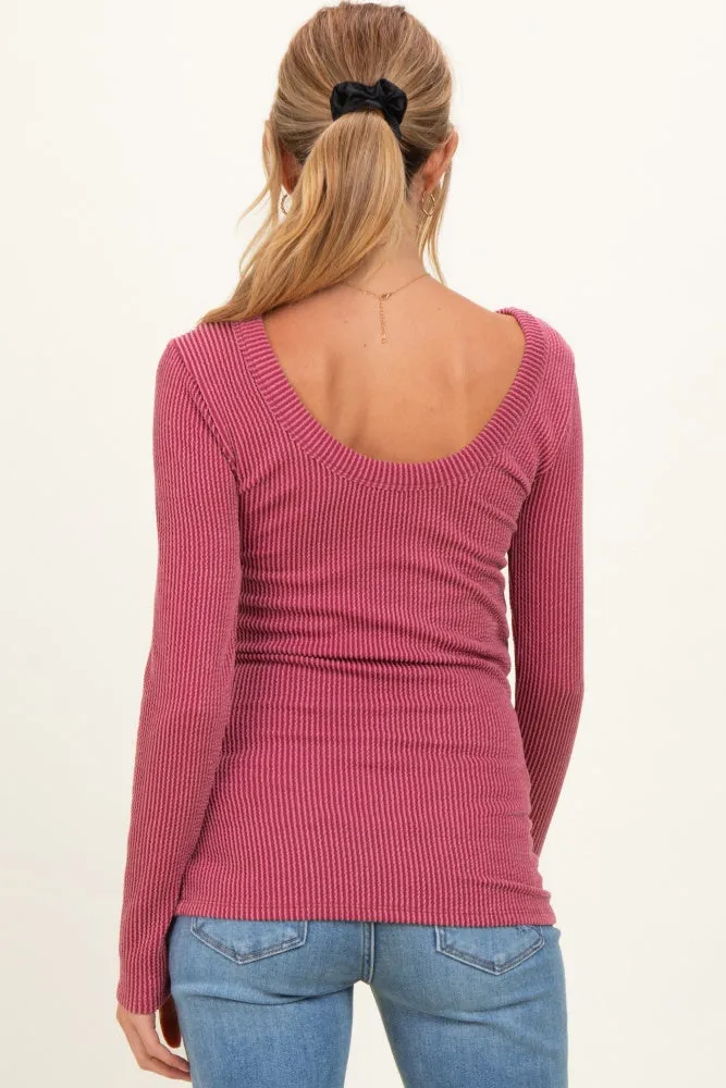 Mauve Ribbed Scoop Neck Long Sleeve Maternity Top sold by Pinkblush product image thumbnail 4