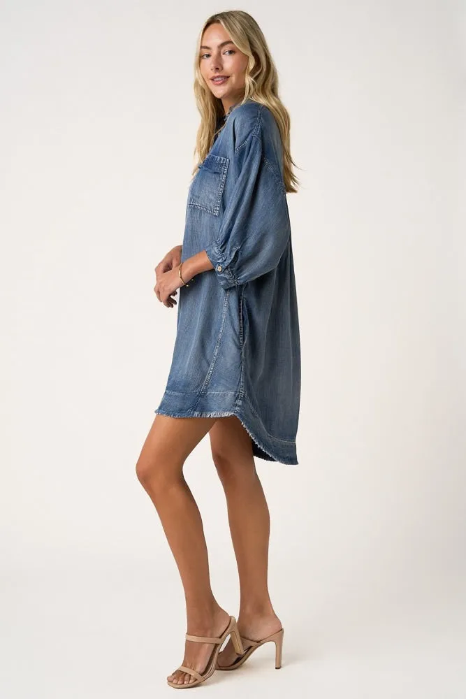 Dark Denim Chambray Dolman Sleeve Shirt Dress sold by Pinkblush product image thumbnail 3