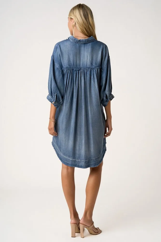 Dark Denim Chambray Dolman Sleeve Shirt Dress sold by Pinkblush product image thumbnail 4