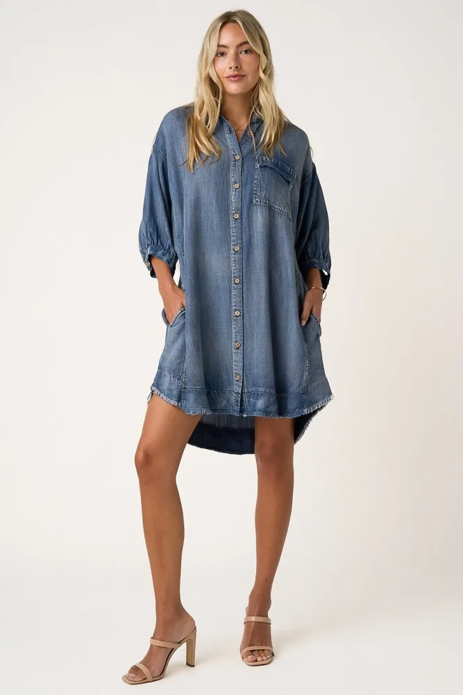 Dark Denim Chambray Dolman Sleeve Shirt Dress sold by Pinkblush product image thumbnail 2